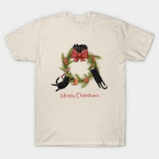 Merry Christmas - Black cats with Santa hat. T-Shirt